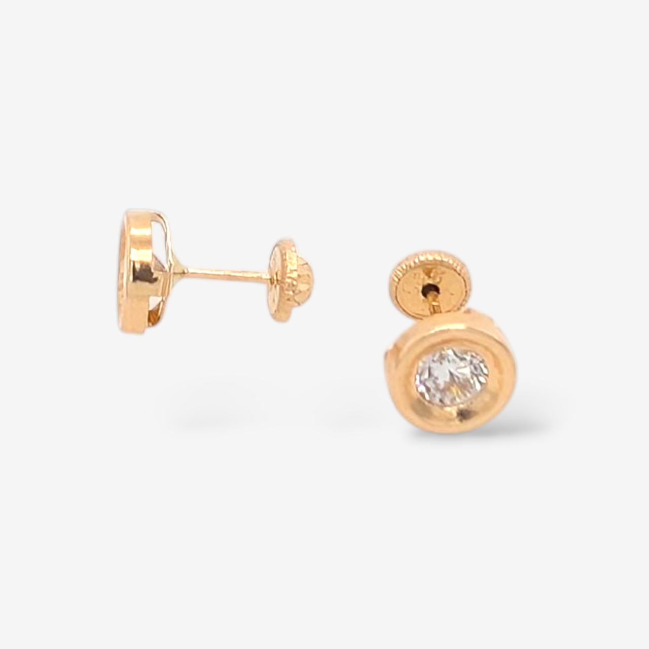 Zarcillos (7 mm) Screwback Zircon Biselado Tipo Dona Mediano - Oro Amarillo 14Kts