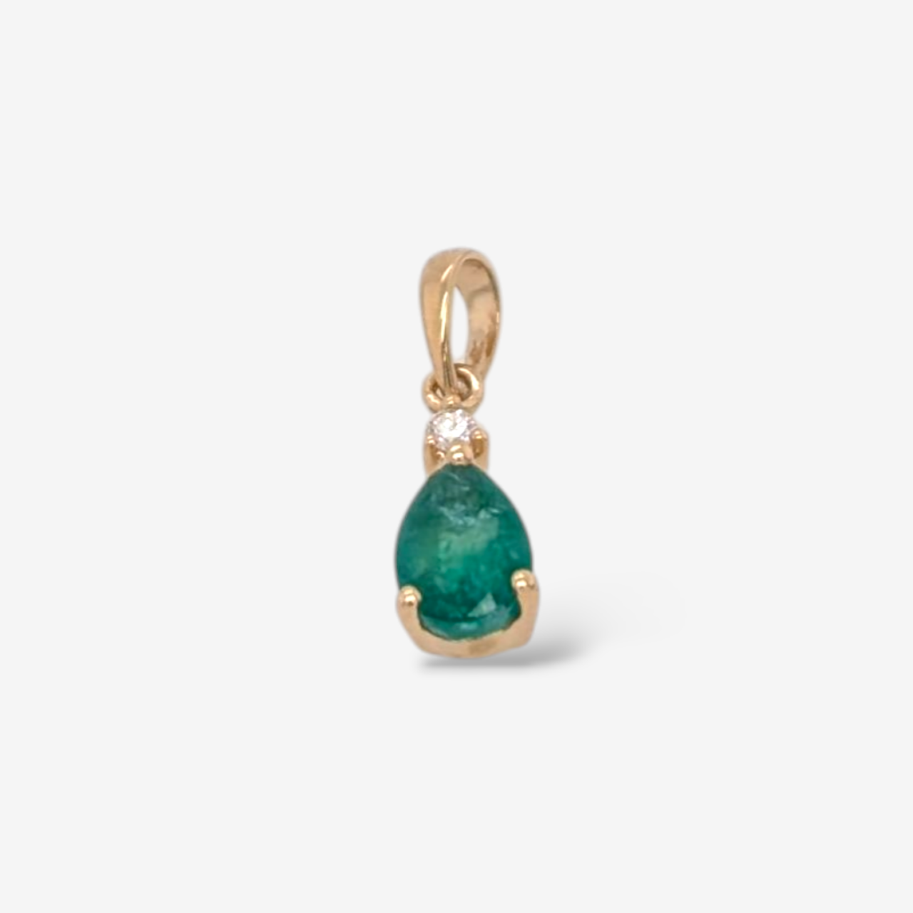 Dije (0.35 Ct) Gota de Esmeralda c/ Diamante (0.02 Ct) - Oro Amarillo 14Kts