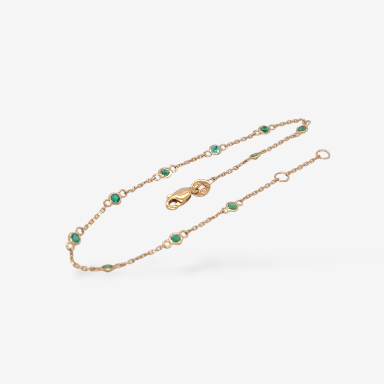 Brazalete (18 cm) c/ Esmeraldas (2.9 mm) Biseladas (0.50 Ct) "By the Yard" - Oro Amarillo 14Kts