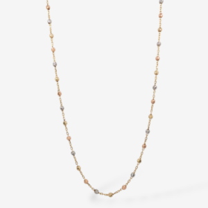 Cadena (45.5 cm) Cable c/ Esferas Diamantadas & Cierre Spring - Oro Amarillo 14Kts