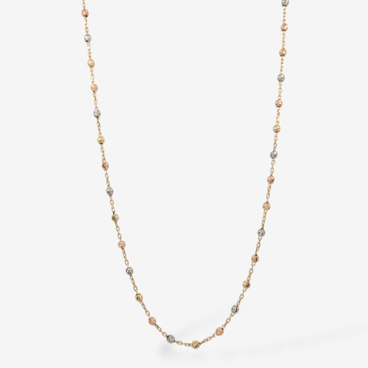 Cadena (45.5 cm) Cable c/ Esferas Diamantadas & Cierre Spring - Oro Amarillo 14Kts