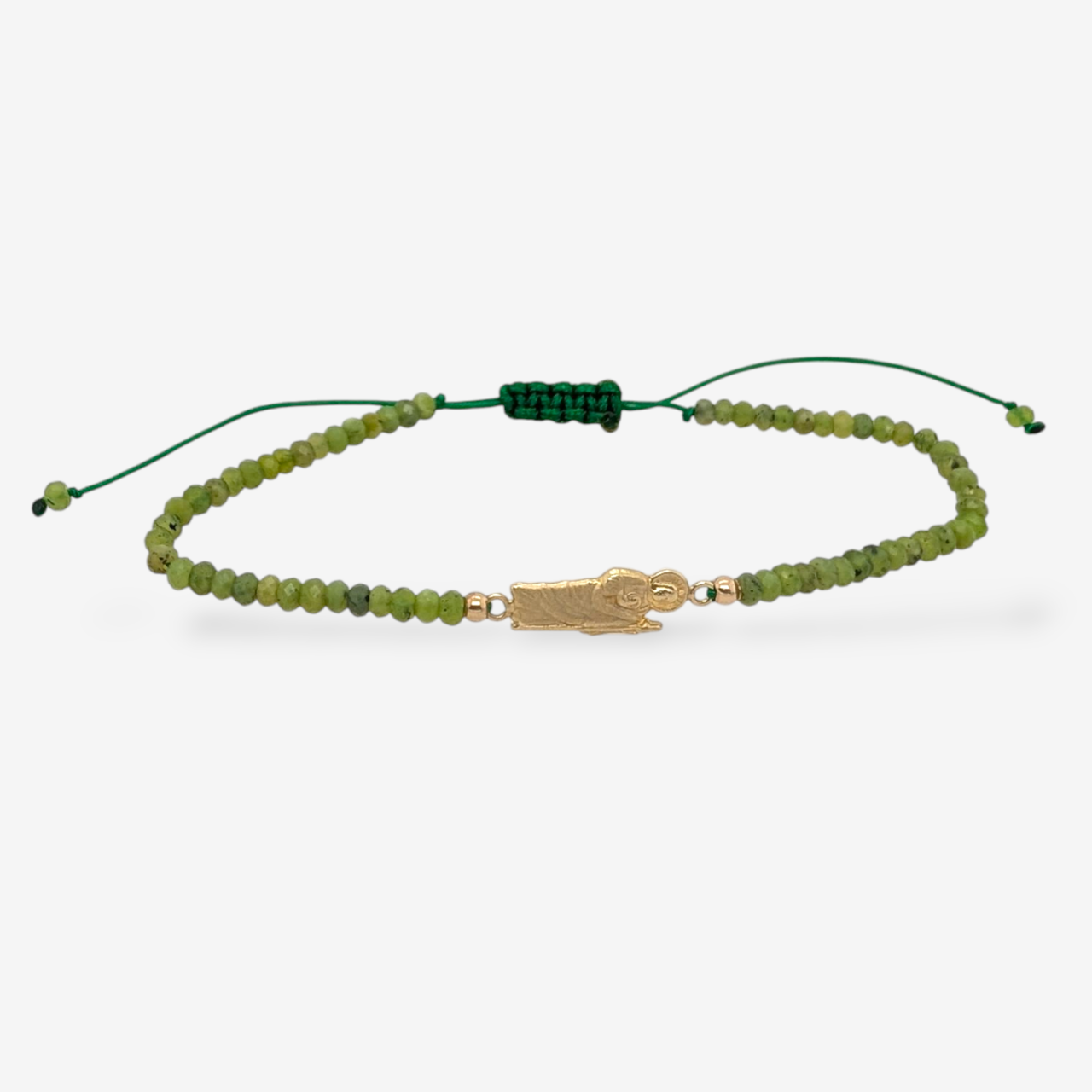 Brazalete (5.9 x 15.5 mm) Ajustable San Judas Tadeo Peridotos (3 mm) Fascetados - Oro Amarillo 14Kts
