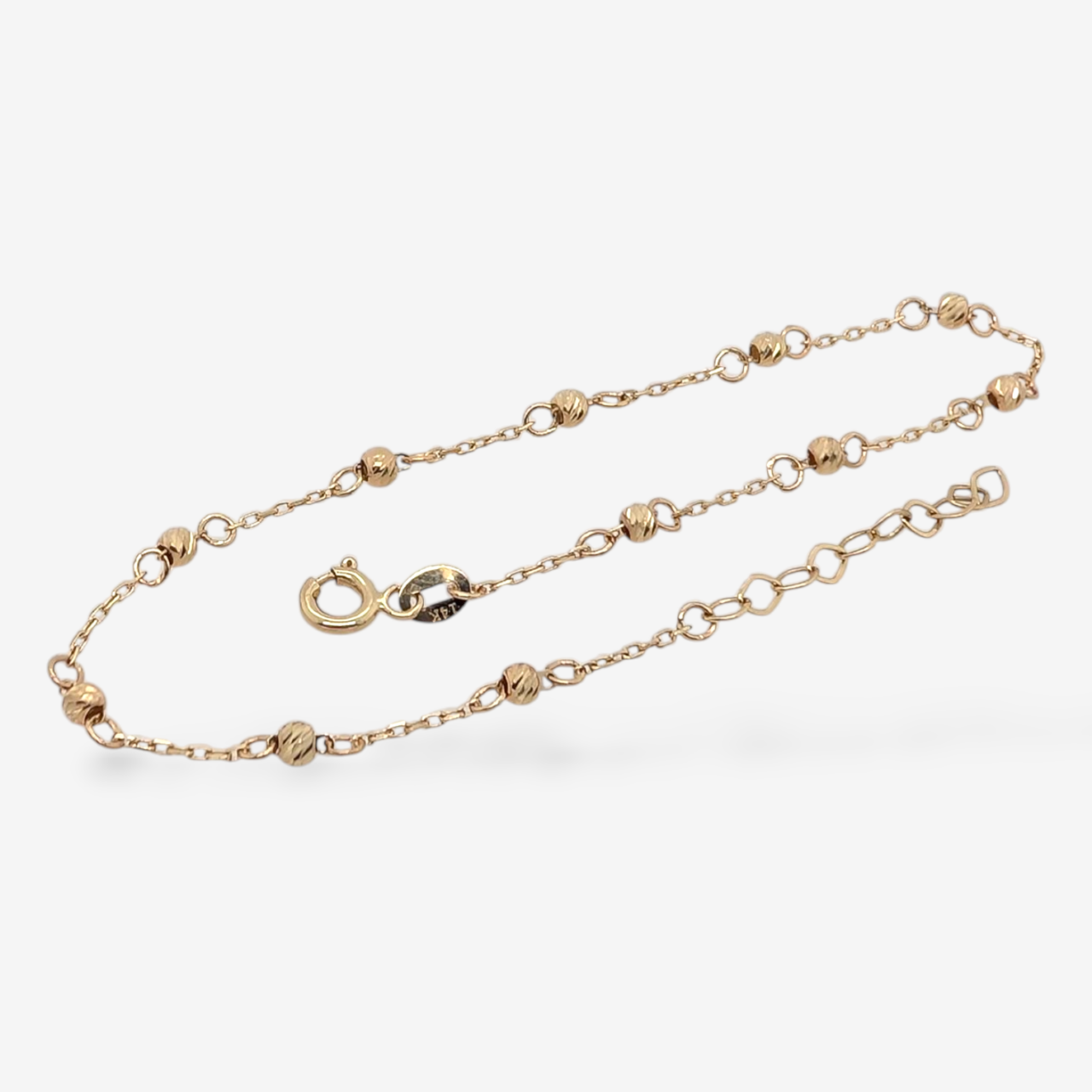 Brazalete (19.5 cm) Tejido Cable c/ Esferas Fascetadas c/ Cierre Spring - Oro Amarillo14kt