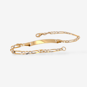 Brazalete (18 cm) Esclava Placa ID (5 x 30 mm) Tejido Fígaro Light c/ Detalle Diamantado c/ Cierre Lobster - Oro Amarillo 18Kts