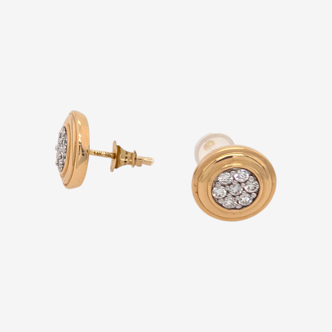 Zarcillos (10 mm) Post Studs Diamantes Pave LabGrown (0.25 Ct) Círculos Concéntricos de Oro Doble - Oro Amarillo 14Kts