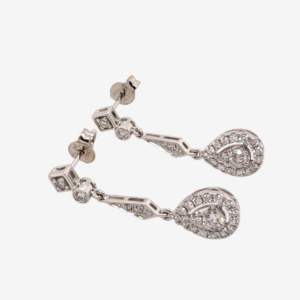 Zarcillos (32 mm x 8 mm) Post Largos Estilo Chandelier (0.82 Ct) c/ Diamantes Naturales - Oro Blanco 18Kts