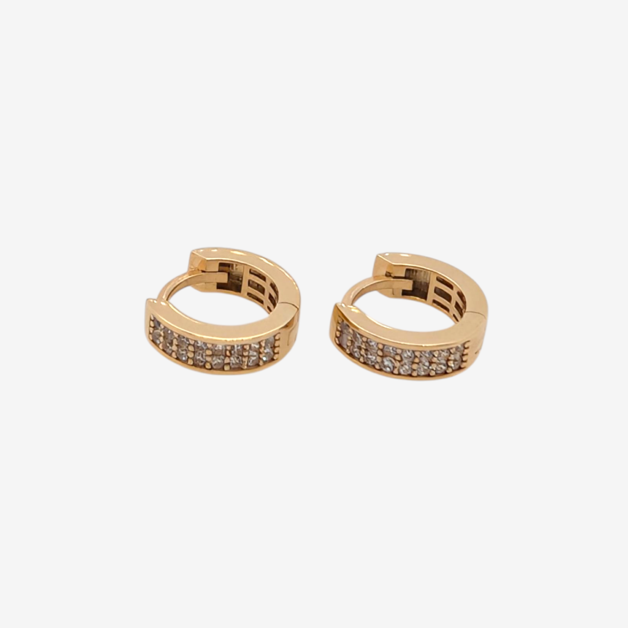 Zarcillos (11 mm) Huggies Reversible (3.3 mm) c/ Lisos/Zircones Pavé - Oro Amarillo 14Kts