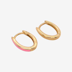Zarcillos (10.5 mm) Huggies Pequeños Reversibles (2.4 mm) Lisos/Esmalte Rosado - Oro Amarillo 14Kts