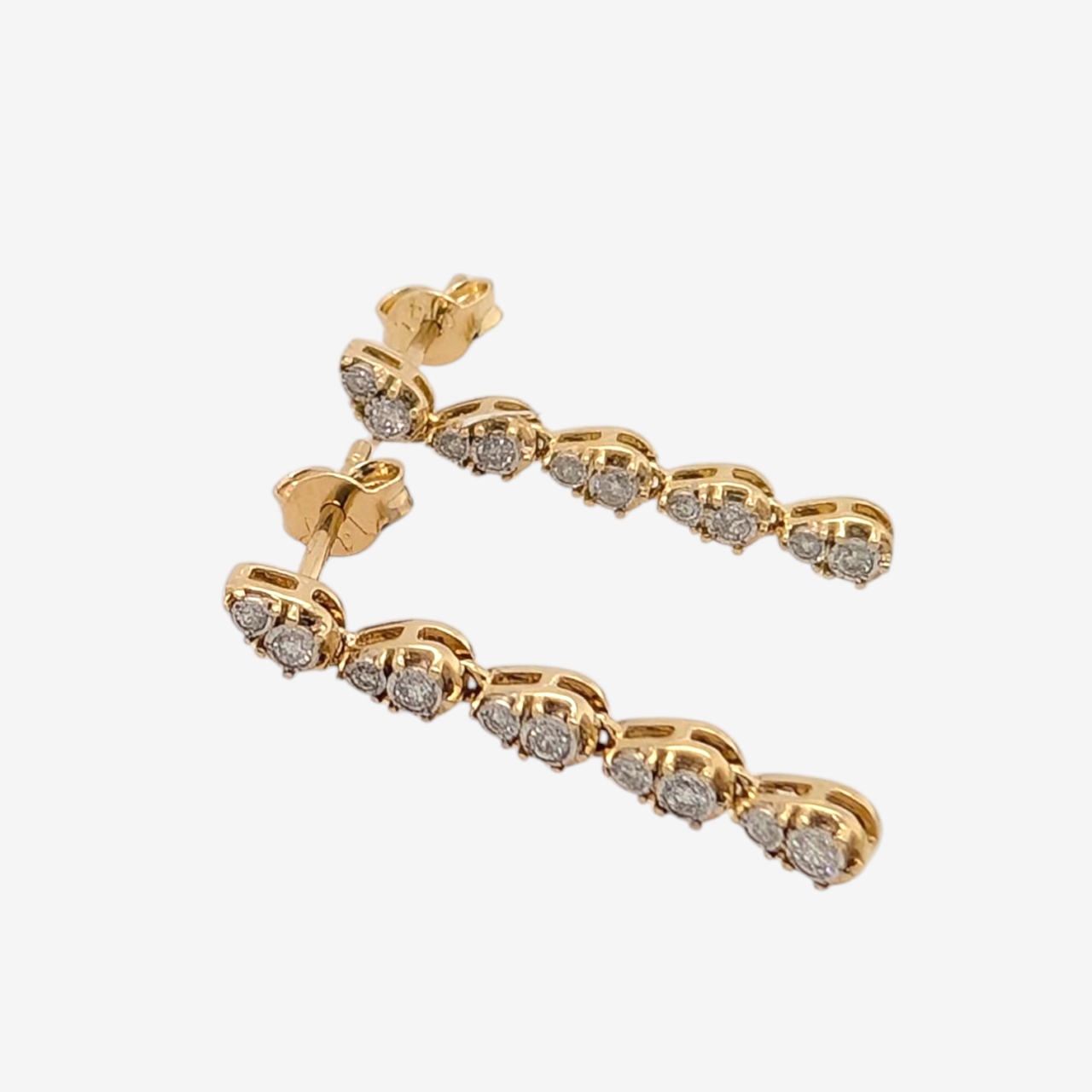 Zarcillos (25 cm) Largos Post Eslabones Gotas Articulados (3 mm) c/ Diamantes Naturales (0.20 Ct) - Oro Amarillo 14Kts