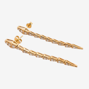 Zarcillos (56 mm) Largos Post Serpiente Articuladas (6 mm) c/ Diamantes Naturales (0.88 Ct) - Oro Amarillo 18Kts