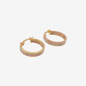 Zarcillos (18 mm) Argollas Tres Tonos 3 Líneas (3.5 mm) - Oro Tres Tonos 14Kts