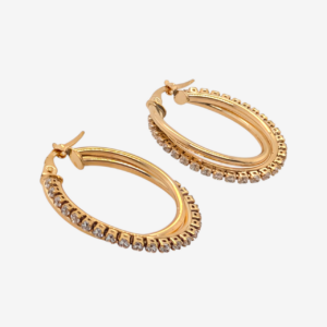 Zarcillos (24 mm)  Argollas Dos Líneas Lisa & Zircones Pave Entrelazados (20 mm) - Oro Amarillo 14Kts