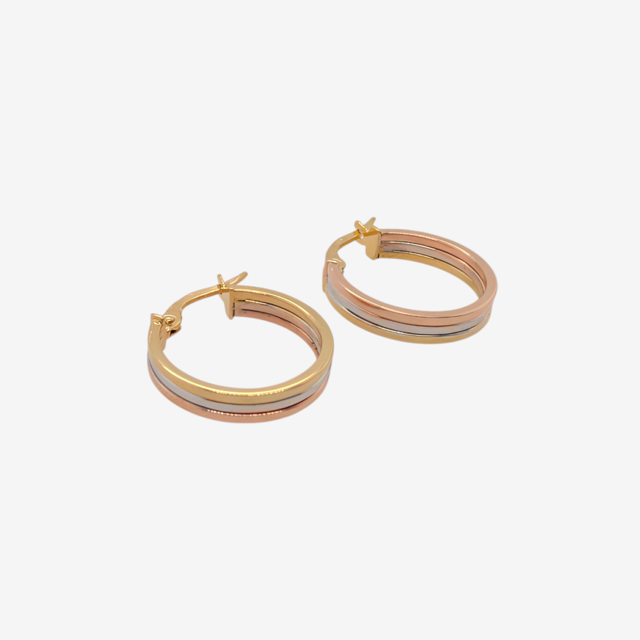 Zarcillos (18 mm) Argollas Tres Tonos 3 Líneas (3.5 mm) - Oro Tres Tonos 14Kts