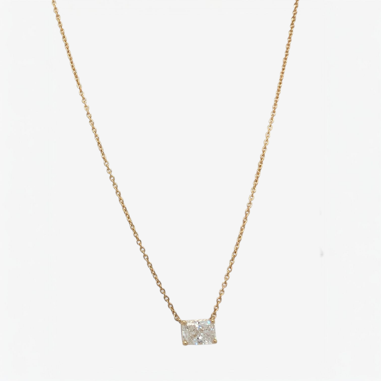 Cadena (45 cm) Cable Fina c/ Diamante Labgrown Corte Radiant (0.50 Ct) c/ Cierre Lobster - Oro Amarillo 14Kts