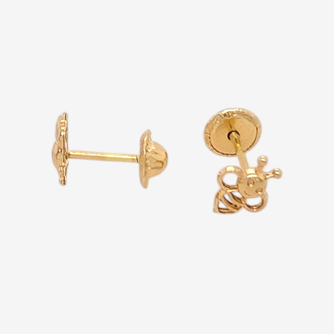 Zarcillos (6.4 x 5.3 mm) Screwbacks Abejas "Bee" Caladas - Oro Amarillo 18Kts