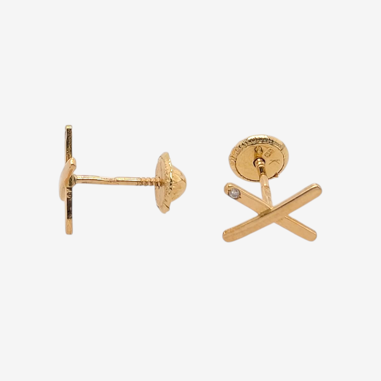 Zarcillos (7 x 30 x 5.40 mm) Screwbacks "Equis" c/ un Zircón Pequeño - Oro Amarillo 18Kts
