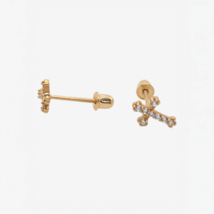 Zarcillos (7.3 x 5.2 mm) Screwback Cruz c/ Zircones Pave - Oro Amarillo 14Kts