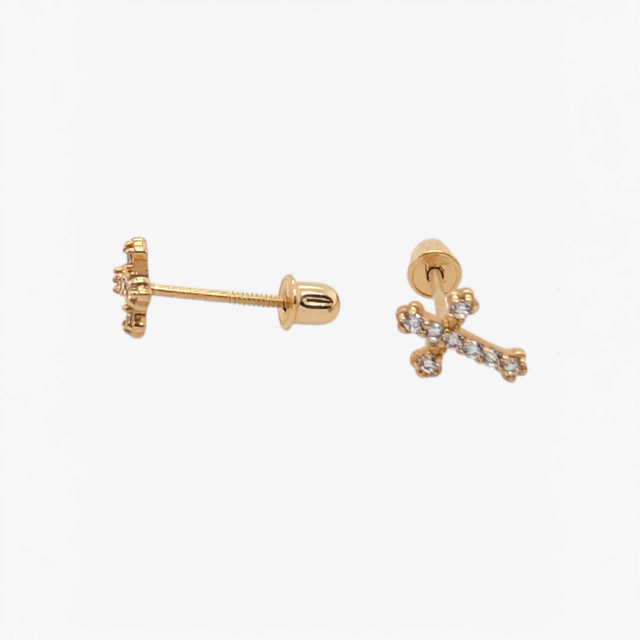 Zarcillos (7.3 x 5.2 mm) Cruz Screwback c/ Zircones Pave - Oro Amarillo 14Kts