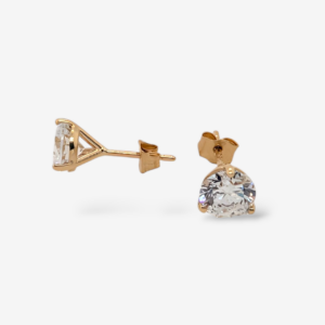 Zarcillos (2 Ct) Post Studs Martini  (6.5 mm) Diamantes Labgrown c/ 3 Prongs - Oro Amarillo 14Kts