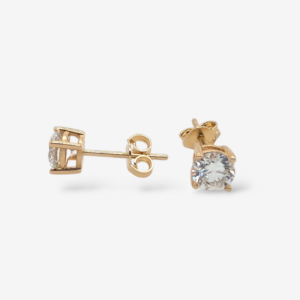 Zarcillos (1 Ct) Post Studs Diamantes Lab Grown Cesta 4 Prongs (5 mm)  - Oro Amarillo 14Kts