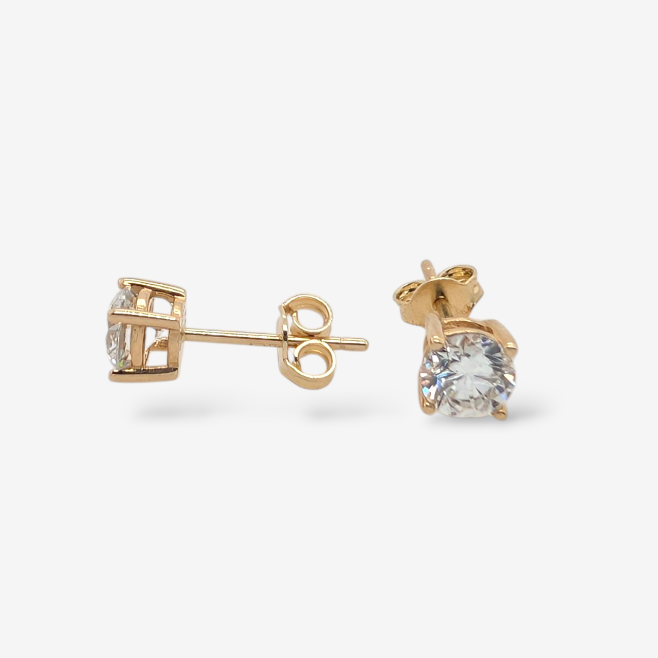 Zarcillos (1 Ct) Post Studs Diamantes Lab Grown Cesta 4 Prongs (5 mm)  - Oro Amarillo 14Kts