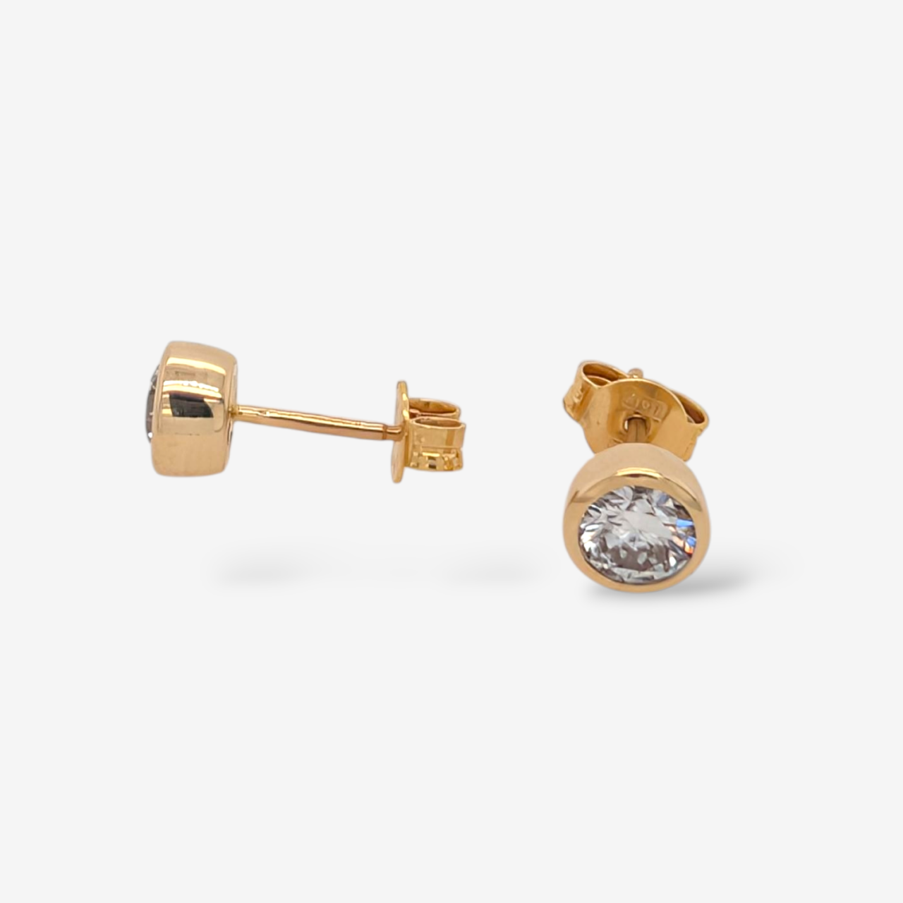 Zarcillos (1 Ct) Post Studs Diamantes Biselados Labgrown (6.6 mm) - Oro Amarillo 14Kts