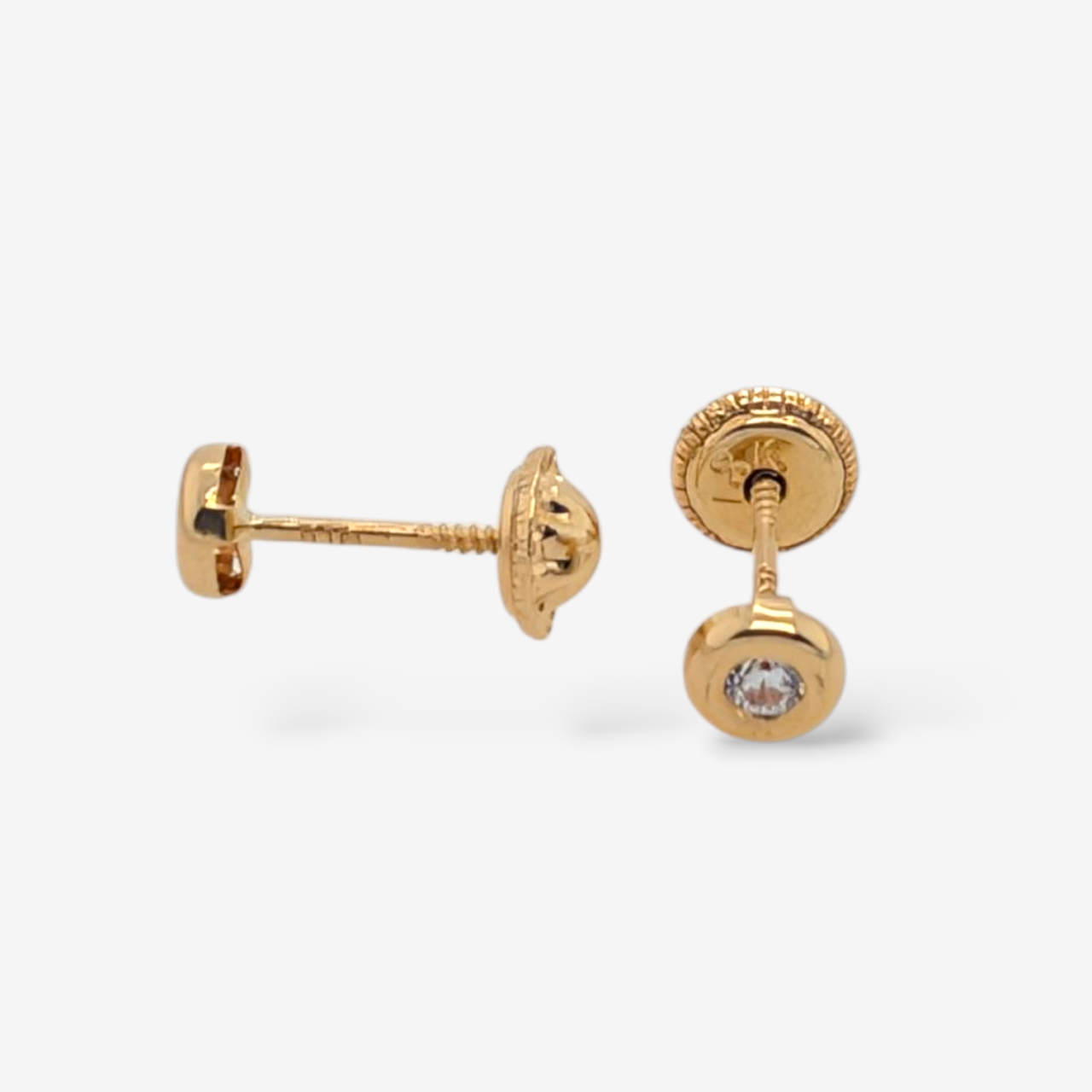 Zarcillo (4 mm) Screwback Dona Biselado c/ Zircón - Oro Amarillo 18Kts