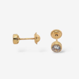 Zarcillos (4.5 mm) Screwback Biselados Punto de Luz c/ Zircones - Oro Amarillo 18Kts