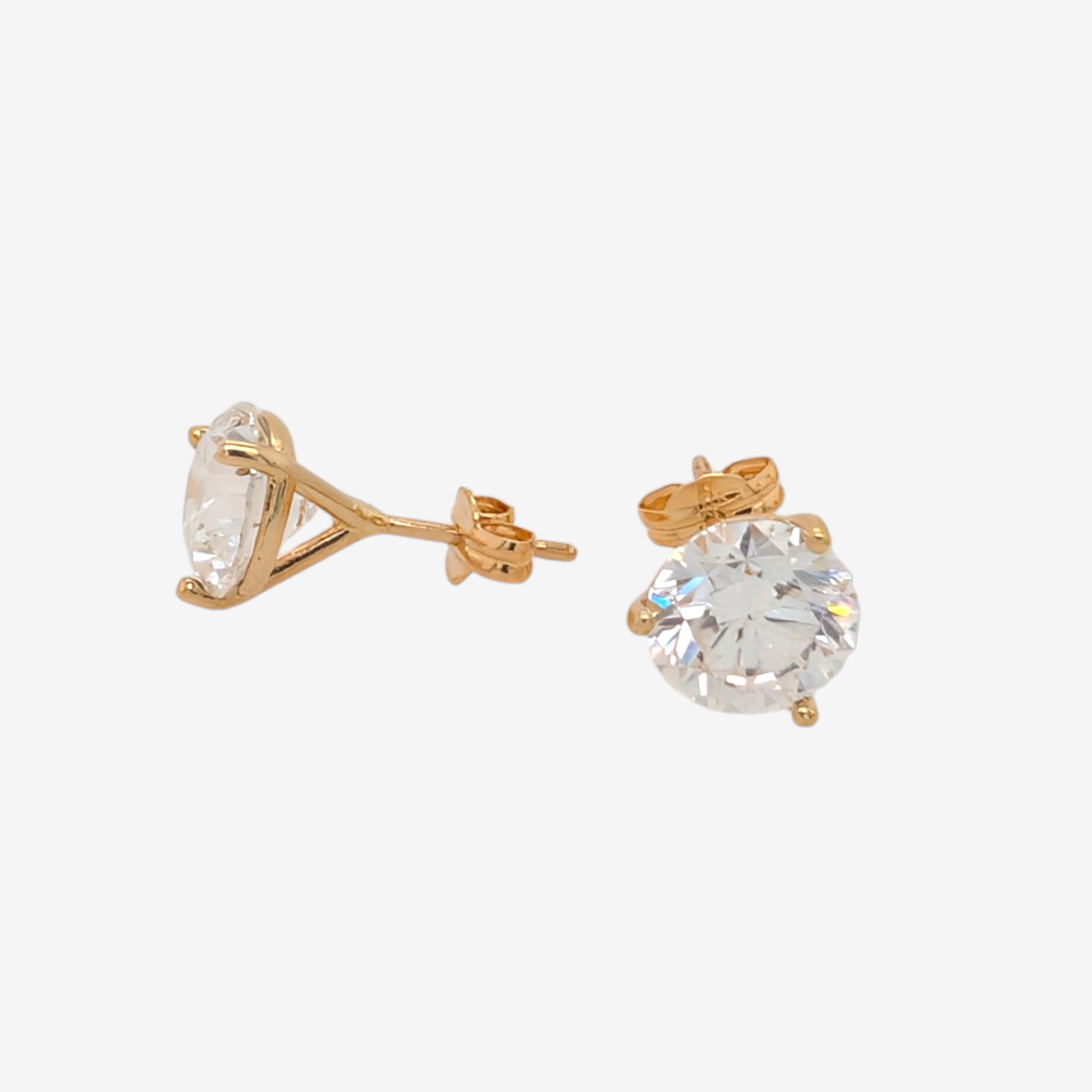 Zarcillos (4 Ct) Post Studs Martini (8 mm) c/ Diamantes Labgrown & 3 Prongs - Oro Amarillo 18Kts