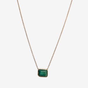 Cadena (45 cm) Fina Cable c/ Esmeralda Rectangular (1.32 Ct) Cierre Spring c/ Tres Ajustes - Oro Amarillo 14Kts