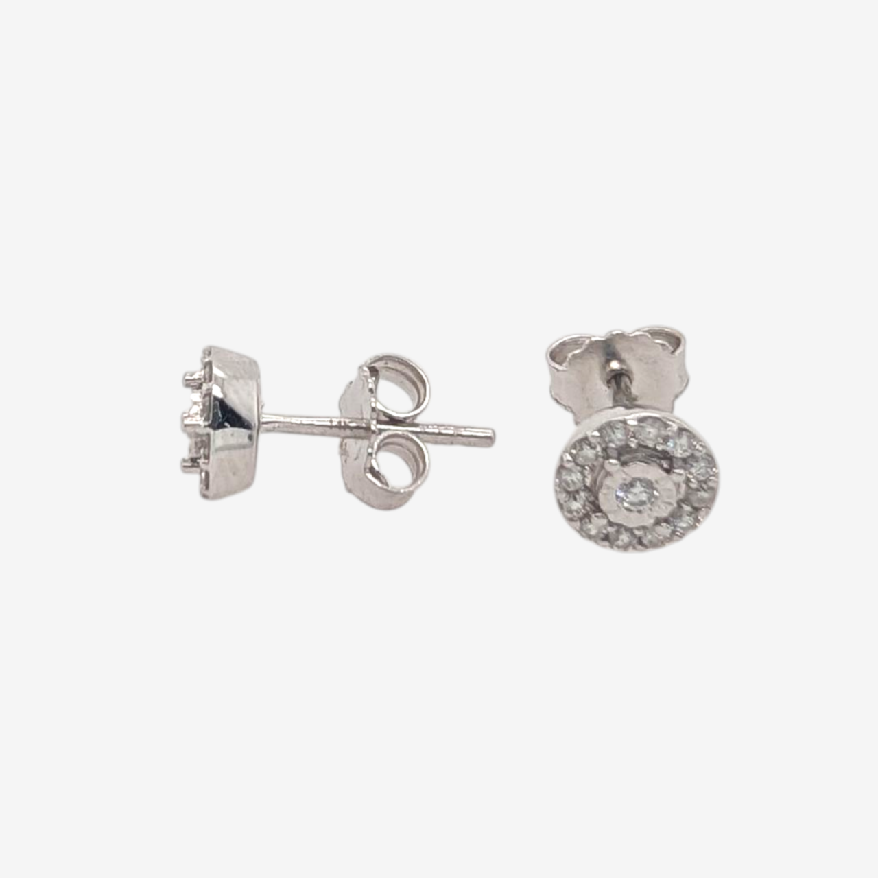 Zarcillos (6.30 mm) Circulos c/ Diamantes Naturales Ilussion (0.19 Ct) - Oro Blanco 14Kts