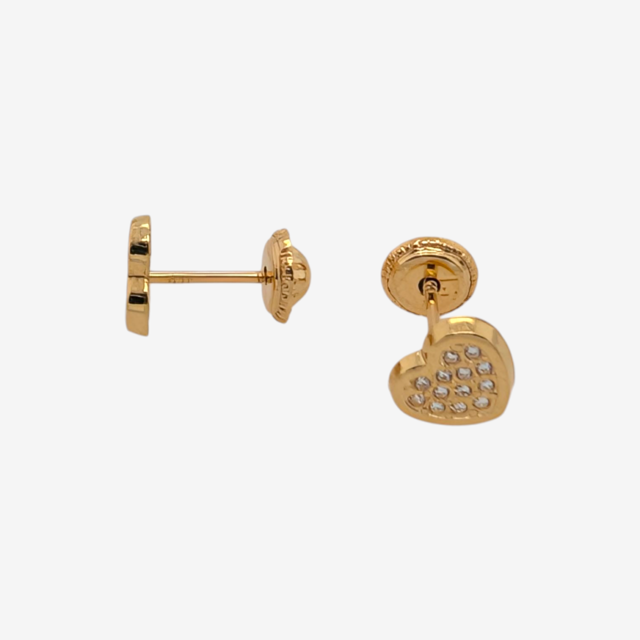 Zarcillos (5.7 x 6.6 mm) Screwback Corazones Grandes c/ Zircones Pavé - Oro Amarillo 18Kts
