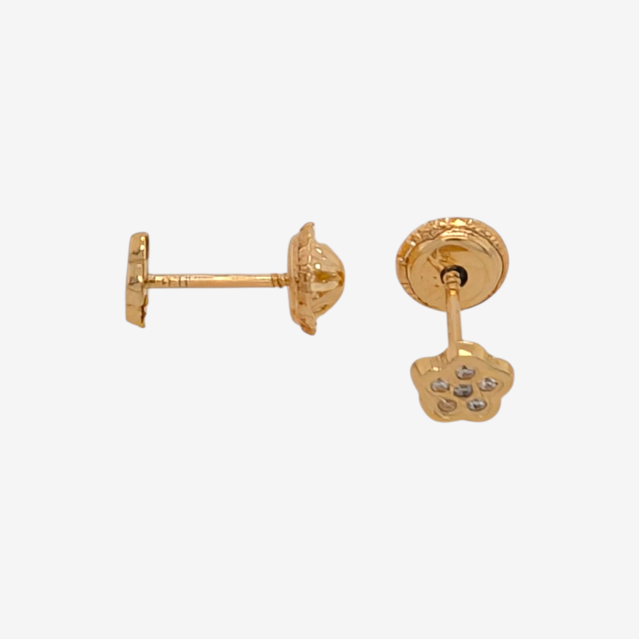 Zarcillos Screwbacks Flor 5 Pétalos c/ Zircones Pavé - Oro Amarillo 18Kts