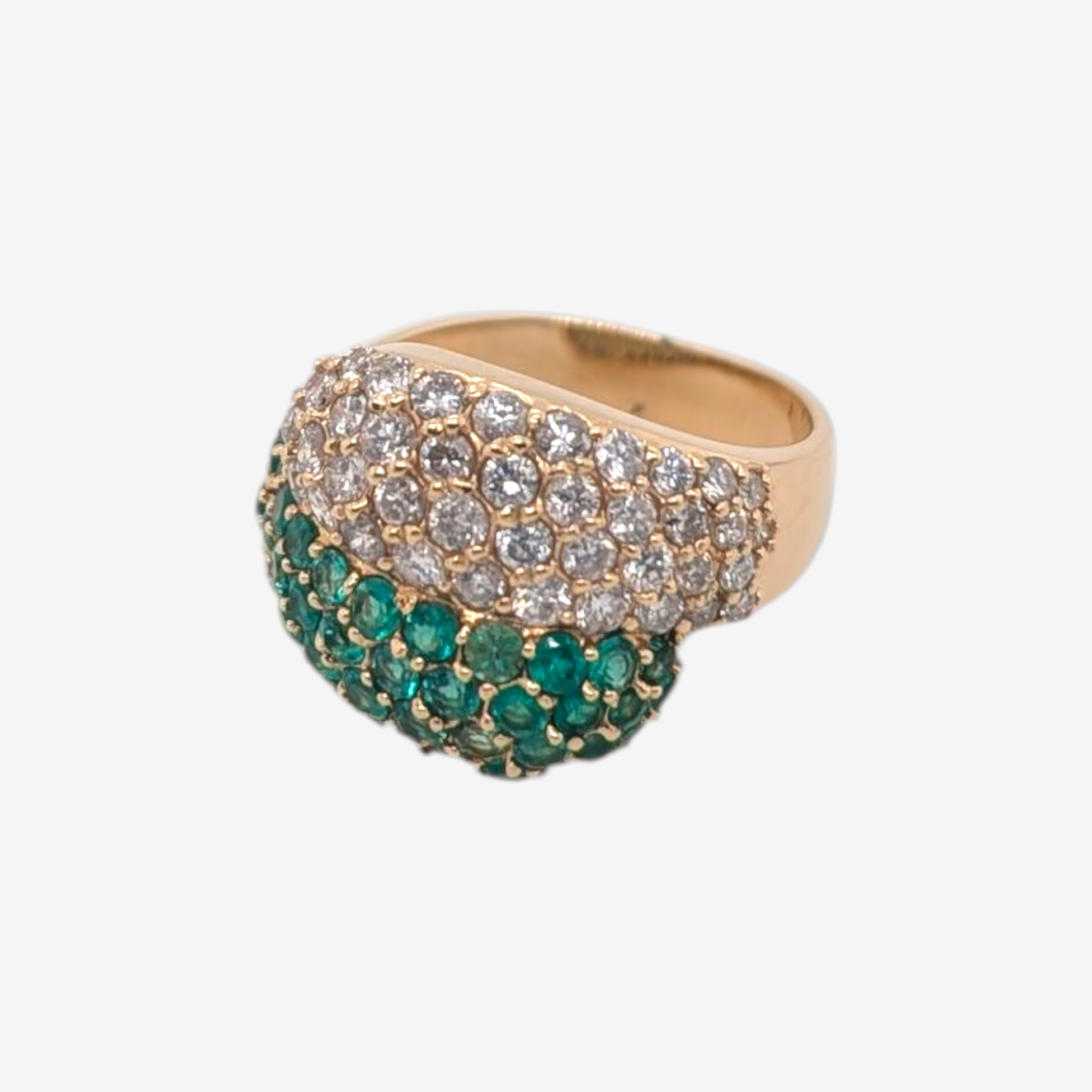 Anillo (1.15 Ct) Tu & Yo Diamantes & Esmeraldas Pavé (1.30 Ct) - Oro Amarillo 18Kts