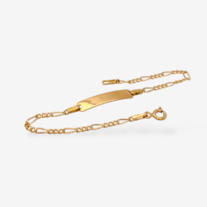 Brazalete (15 cm) c/ Placa ID (4.70 x 22 mm) Tejido Figaro Light (2.10 mm) c/ Cierre Spring - Oro Amarillo 18Kts