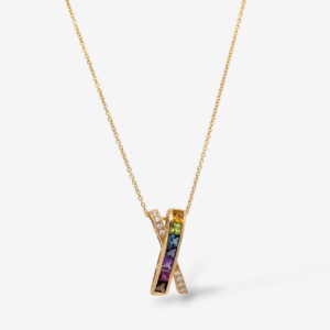 Cadena (45 cm) Cable c/ Dije X Rainbow (1.10 Ct) & Diamantes Pavé (22 x 9.2 mm) Cierre Lobster - Oro Amarillo 14Kts