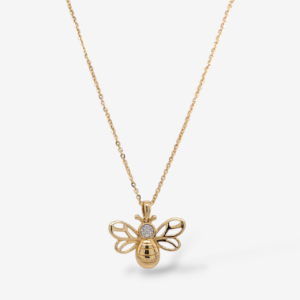Cadena (46 cm) Tejido Cable c/ Abeja de Alas Caladas (0.04 Ct) & Diamantes Pavé c/ Cierre Spring - Oro Amarillo 14Kts