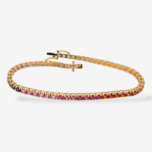 Brazalete (18 cm) Tennis (2.70 mm) Pave c/ Zafiros Naturales Multicolores (5 Ct) & Cierre de Caja - Oro Amarillo 18Kts