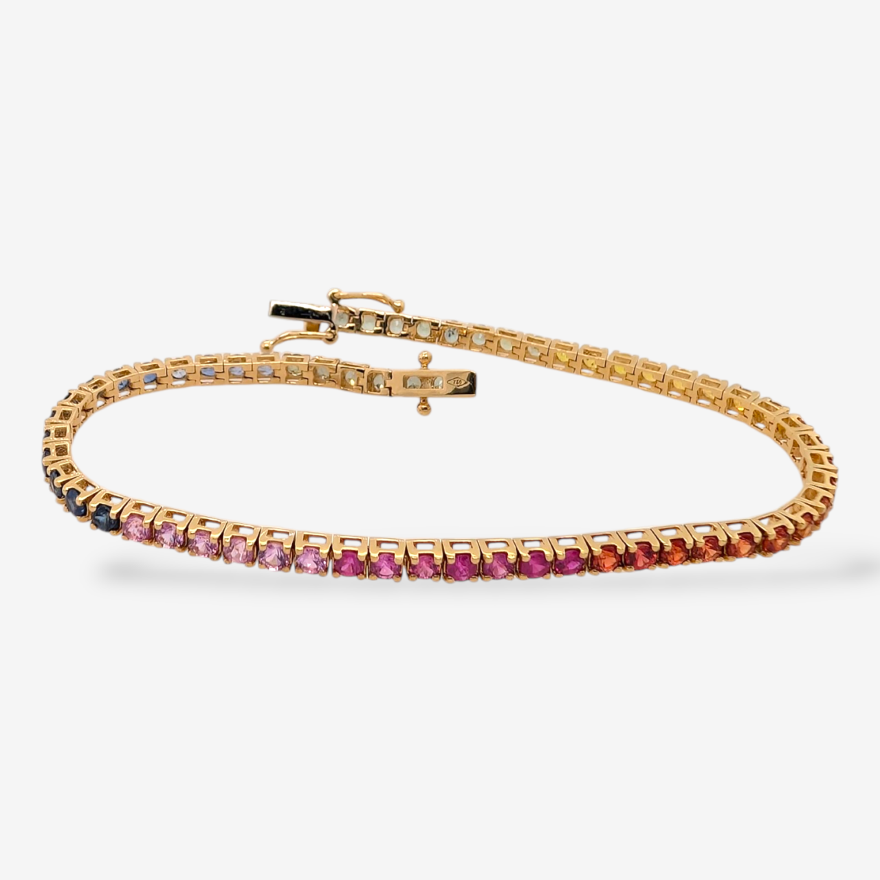 Brazalete (18 cm) Tennis (2.70 mm) Pave c/ Zafiros Naturales Multicolores (5 Ct) & Cierre de Caja - Oro Amarillo 18Kts