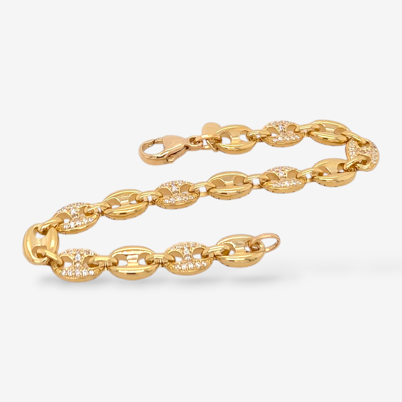 Brazalete (17.5 cm) Tejido Mariner Puff (6.7 mm) c/ Zircones Pavé - Oro Amarillo 18Kts