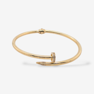 Pulsera (#16) Bangle Tubo Redondo Light Terminales Chiodo (3 mm) c/ Detalles Zircones Pavé - Oro Amarillo 14Kts