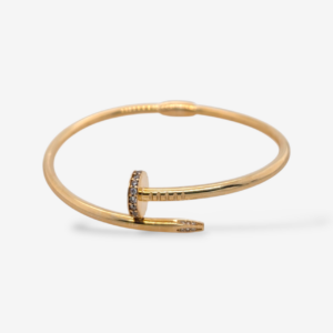 Pulsera (#17) Bangle Tubo Redondo Light Terminales Chiodo (3 mm) Zircones Pavé - Oro Amarillo 14Kts
