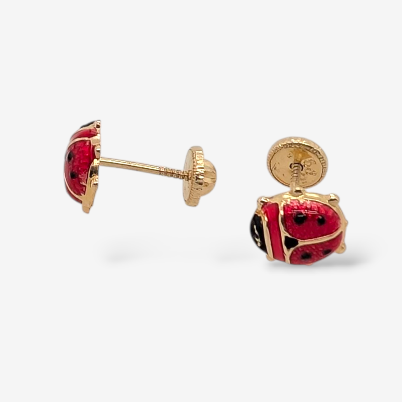 Zarcillos (6.70 x 7.11 mm) Screwback Ladybug c/ Esmalte Rojo & Negro - Oro Amarillo 14Kts