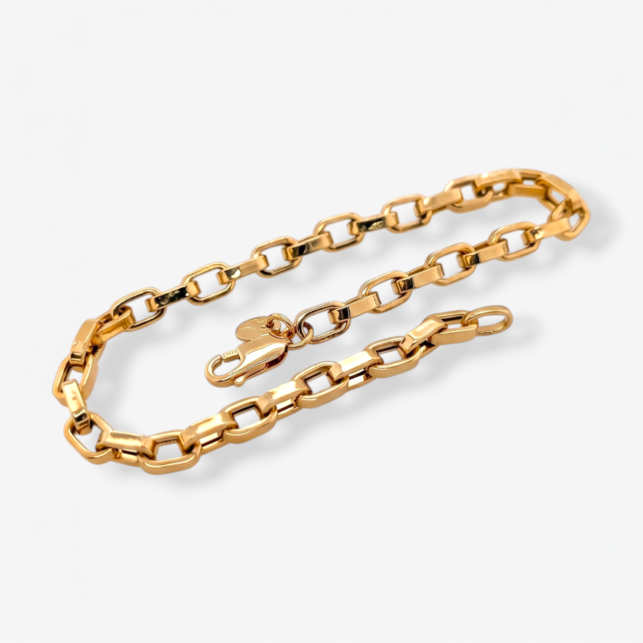 Brazalete (21 cm) Tejido Box Jumbo (5 mm) Light c/ Cierre Lobster - Oro Amarillo 18Kts