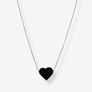 Cadena (45 cm) Fina Cable c/ Corazón de Azabache (12 x 10.7 mm) Pasante c/ Cierre Spring - Oro Amarillo 14Kts