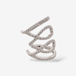 Zarcillo (21 x 15 mm) Unitario Ear Cuff Líneas Bucles (0.43 Ct) c/ Diamantes Naturales (Loop Diamond Earclip) - Oro Blanco 18Kts
