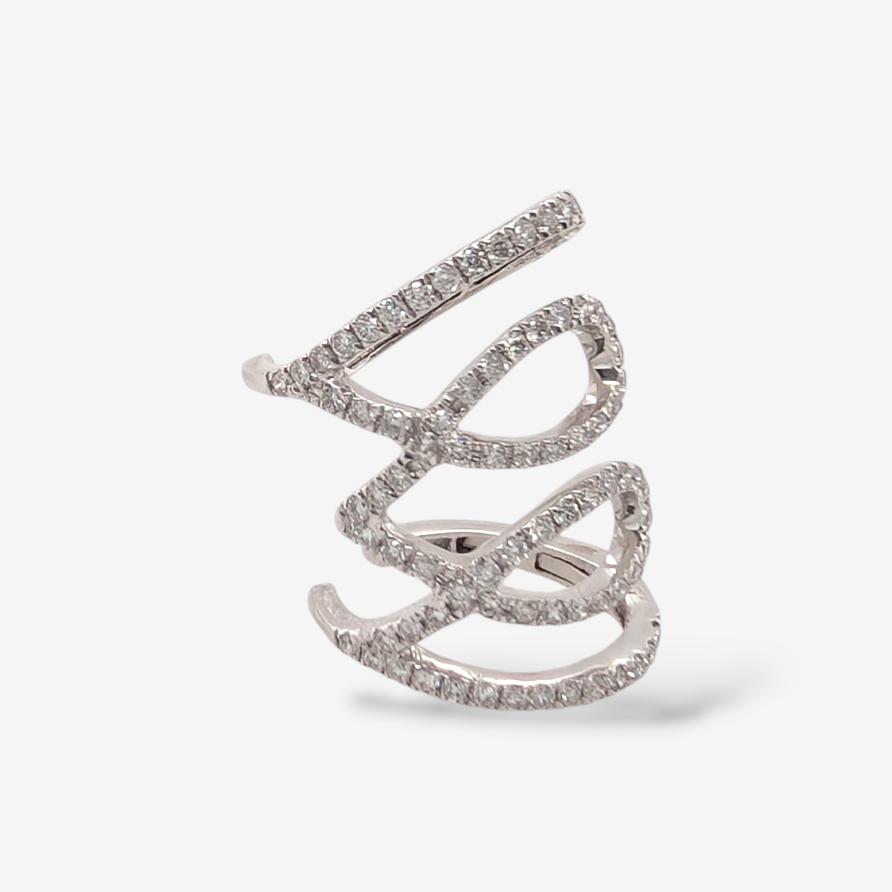 Zarcillo (21 x 15 mm) Unitario Ear Cuff Líneas Bucles (0.43 Ct) c/ Diamantes Naturales (Loop Diamond Earclip) - Oro Blanco 18Kts