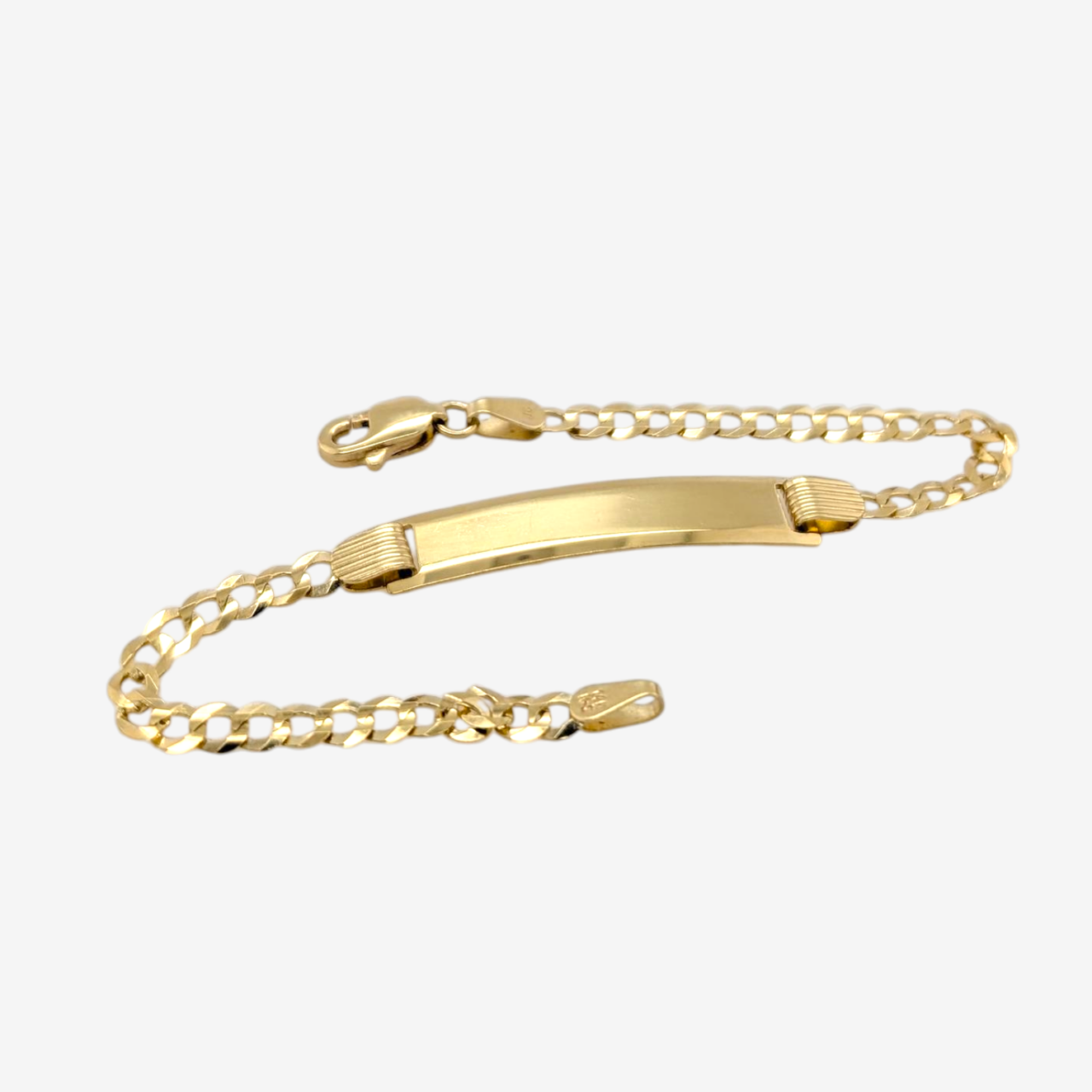 Brazalete (15.5 cm) Esclava Placa ID (6 x 30 mm) Tejido US Link Macizo c/ Cierre Lobster (3,26 mm) - Oro Amarillo 14Kts