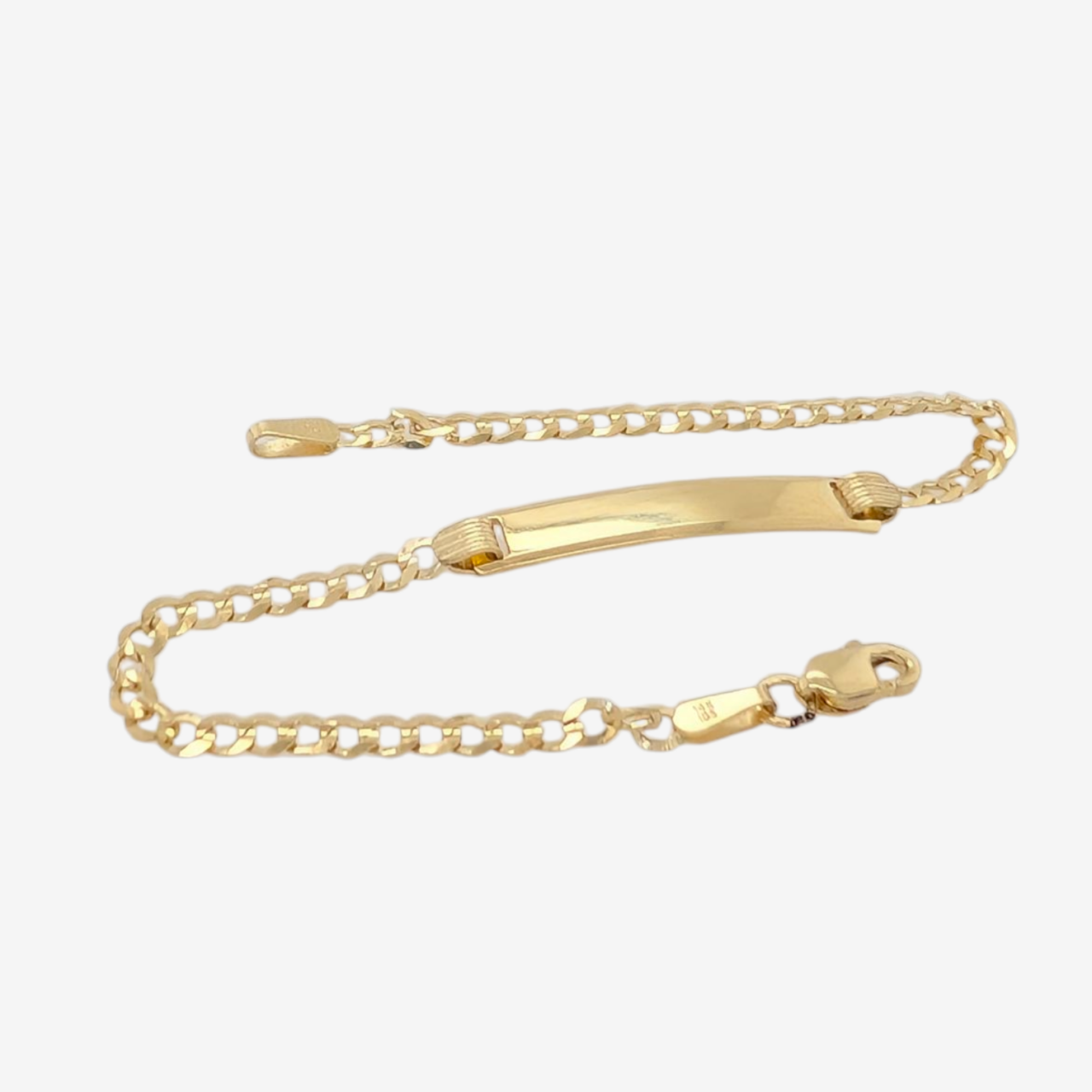 Brazalete (15.5 cm) Esclava c/ Placa ID (4.20 x 24 mm) Tejido US Link Macizo Cierre Lobster (2,6 mm) - Oro Amarillo 14Kts