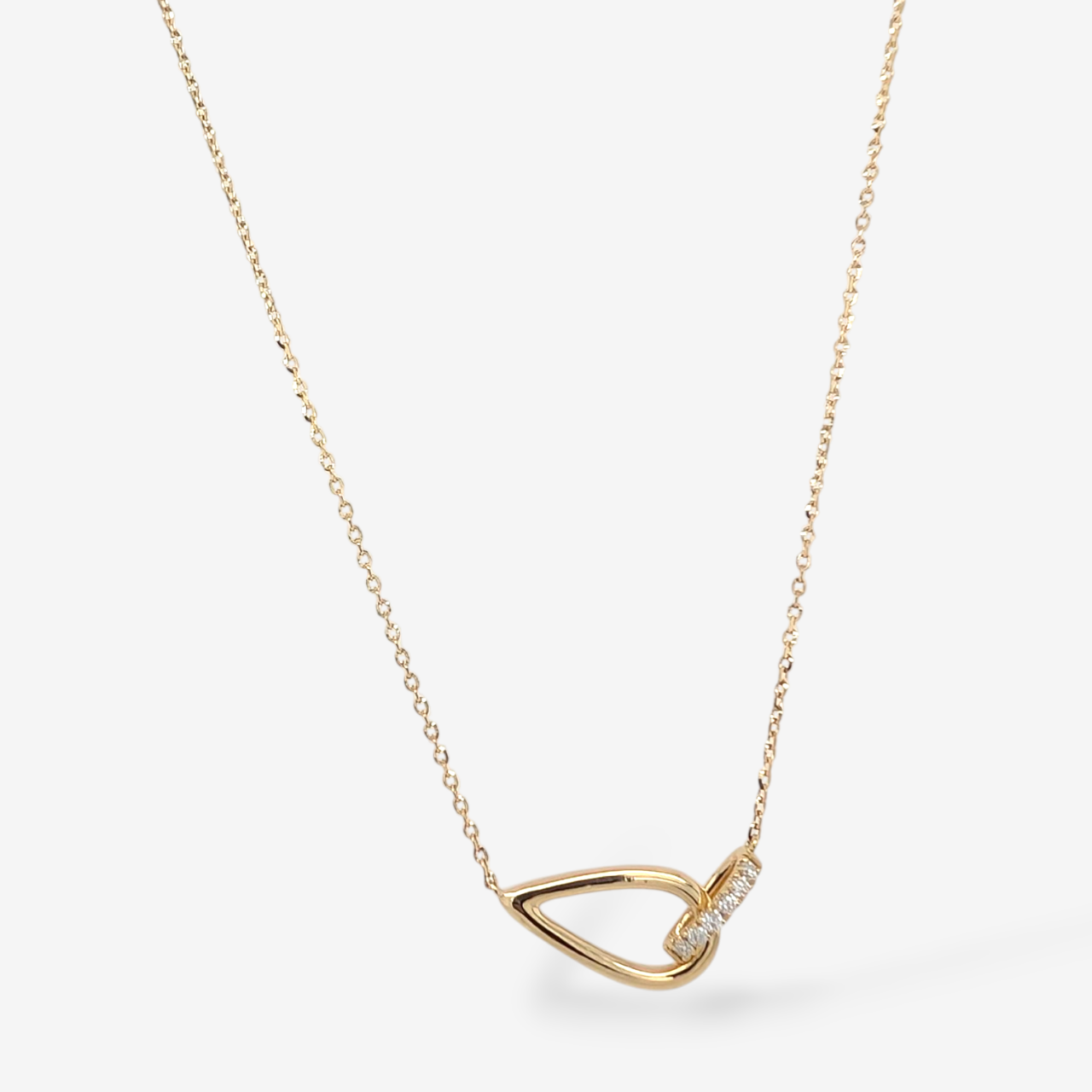 Cadena (45 cm) Fina Cable Tu & Yo c/ Gotas & Detalles Diamantes Naturales Pavé (0.06 Ct) Cierre Spring - Oro Amarillo 14Kts
